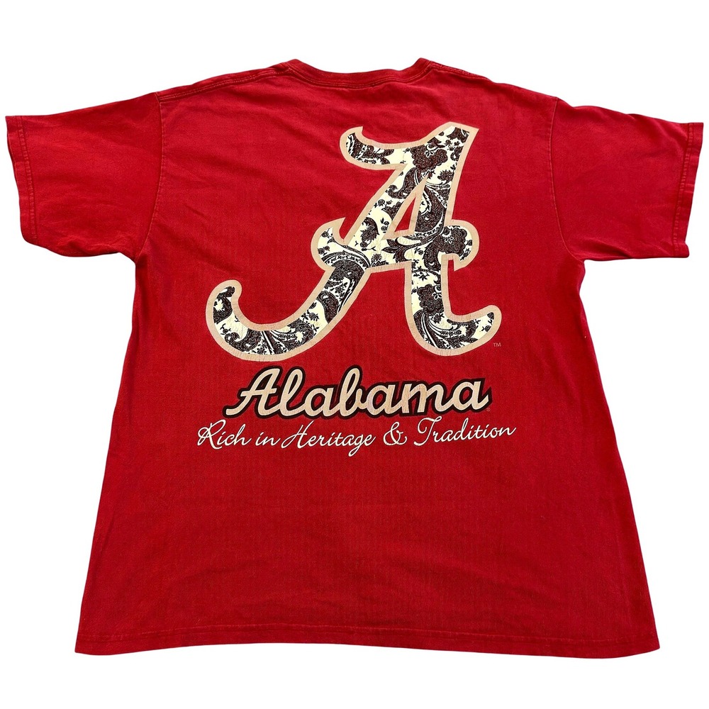 Alabama Crimson Tide Paisley Graphic T-Shirt Red Mens Large Gildan Ultra Cotton